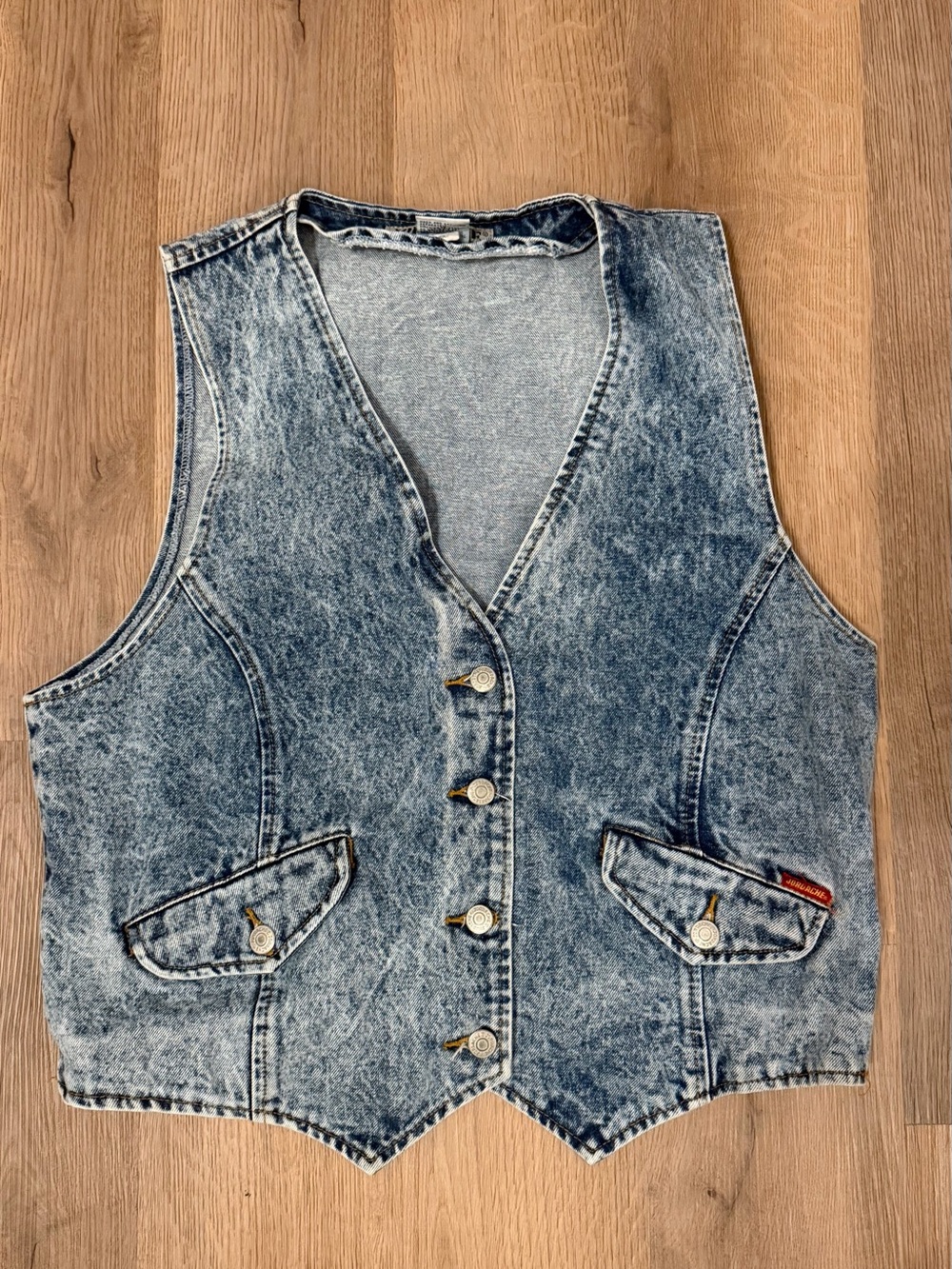 Vintage Jordache Acid Wash Denim Vest Size L 80s 90s Button Front